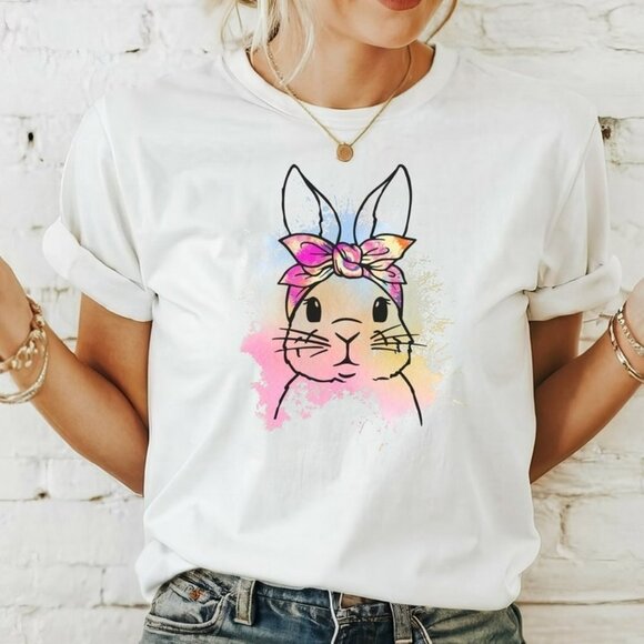 Other - Happy Easter Tshirt Easter Bunny Gift Tshirt Easter Bunny With Bow Tshirt